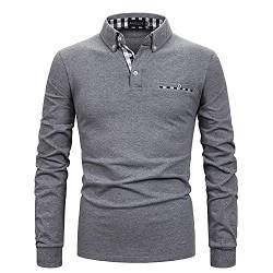 APAELEA Poloshirt Herren Langarm Baumwolle Golf T-Shirt Casual Tops,Grau,M von APAELEA