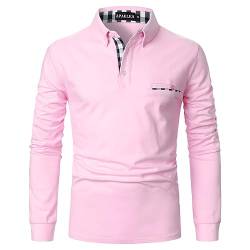 APAELEA Poloshirt Herren Langarm Baumwolle Golf T-Shirt Casual Tops,Rosa,L von APAELEA
