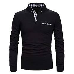 APAELEA Poloshirt Herren Langarm Baumwolle Golf T-Shirt Casual Tops,Schwarz,3XL von APAELEA