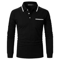 APAELEA Poloshirt Herren Langarm Baumwolle Golf T-Shirt Casual Tops,Schwarz1,XXL von APAELEA
