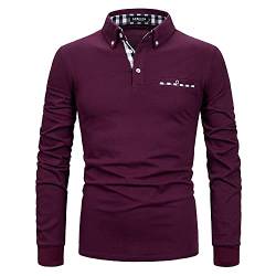 APAELEA Poloshirt Herren Langarm Baumwolle Golf T-Shirt Casual Tops,Weinrot,3XL von APAELEA