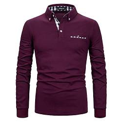 APAELEA Poloshirt Herren Langarm Baumwolle Golf T-Shirt Casual Tops,Weinrot,L von APAELEA