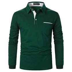 APAELEA Poloshirt Herren Langarm Streifen T-Shirt Baumwolle Casual Polohemd für Männer,Grün,M von APAELEA