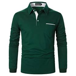 APAELEA Poloshirt Herren Langarm Streifen T-Shirt Baumwolle Casual Polohemd für Männer,Grün,XXL von APAELEA