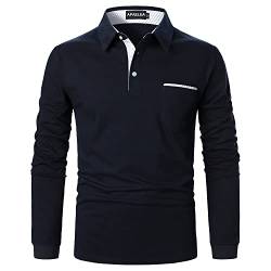 APAELEA Poloshirt Herren Langarm Streifen T-Shirt Baumwolle Casual Polohemd für Männer,Marine,S von APAELEA