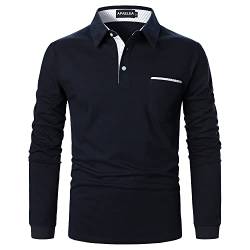 APAELEA Poloshirt Herren Langarm Streifen T-Shirt Baumwolle Casual Polohemd für Männer,Marine,XXL von APAELEA