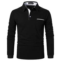 APAELEA Poloshirt Herren Langarm Streifen T-Shirt Baumwolle Casual Polohemd für Männer,Schwarz,XL von APAELEA