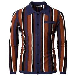 APAELEA Poloshirt Herren Slim Fit Strickhemden Langarm Vintage Shirts Strickjacke,Blau,XL von APAELEA