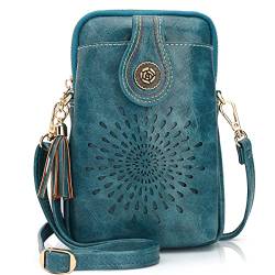 APHISON Designer Handytaschen für Frauen Crossbody, Sonnenblume Quaste Veganes Leder Crossbody Handytasche, 1-163-11pfauenblau, Small von APHISON