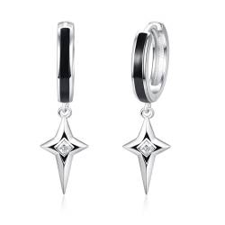 APLOMB Sterling Silber Star Ohrringe Herren Ohrringe Schwarz Hoop Earrings Männer Hypoallergen Star Hoop Earrings für Frauen Dangle Earrings Star Jewelry Star Geschenke für Frauen von APLOMB