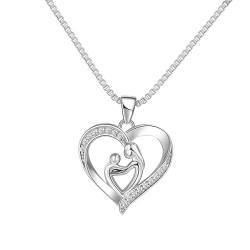 APLVFFZH Muttertagsgeschenk Liebe Anhänger Damen Halskette, Strass Herz Halskette für Großmutter, Mama, Frau, Silber von APLVFFZH