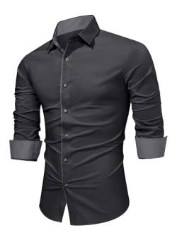 APOONABA Herren Hemd Business Hemden Langarm Freizeithemd Baumwolle Shirts Businesshemden Casual Langarmhemd Western Hemden Regular Fit Frühling Herbst Winter Grau S von APOONABA