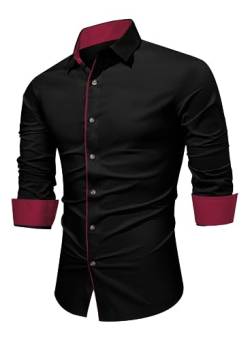 APOONABA Herren Hemd Business Hemden Langarm Freizeithemd Baumwolle Shirts Businesshemden Casual Langarmhemd Western Hemden Regular Fit Frühling Herbst Winter Schwarz M von APOONABA