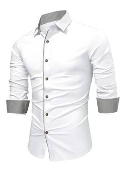 APOONABA Herren Hemd Business Hemden Langarm Freizeithemd Baumwolle Shirts Businesshemden Casual Langarmhemd Western Hemden Regular Fit Frühling Herbst Winter Weiß M von APOONABA