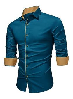 APOONABA Herren Hemd Business Hemden Langarm Freizeithemd Baumwolle Shirts Businesshemden Casual Langarmhemd Western Hemden Regular Fit Frühling Sommer Herbst Winter Blau 2XL von APOONABA