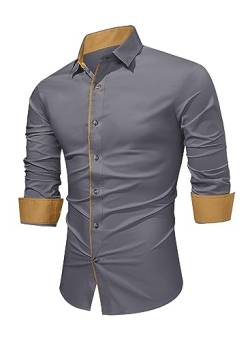 APOONABA Herren Hemd Business Hemden Langarm Freizeithemd Baumwolle Shirts Businesshemden Casual Langarmhemd Western Hemden Regular Fit Frühling Sommer Herbst Winter Grau L von APOONABA