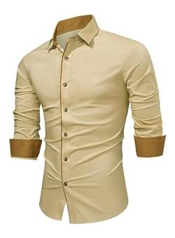 APOONABA Herren Hemd Business Hemden Langarm Freizeithemd Baumwolle Shirts Businesshemden Casual Langarmhemd Western Hemden Regular Fit Frühling Sommer Herbst Winter Khaki S von APOONABA