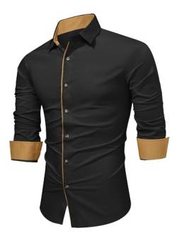 APOONABA Herren Hemd Business Hemden Langarm Freizeithemd Baumwolle Shirts Businesshemden Casual Langarmhemd Western Hemden Regular Fit Frühling Sommer Herbst Winter Schwarz L von APOONABA