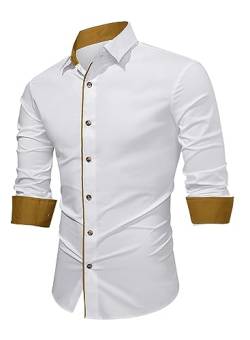 APOONABA Herren Hemd Business Hemden Langarm Freizeithemd Baumwolle Shirts Businesshemden Casual Langarmhemd Western Hemden Regular Fit Frühling Sommer Herbst Winter Weiß XL von APOONABA