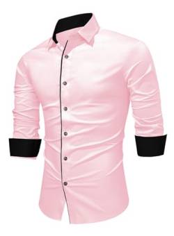 APOONABA Herren Hemd Freizeithemd Business Hemden Langarm Baumwolle Shirts Casual Langarmhemd Western Hemden Regular Fit Trachtenhemd Sommer Herbst Winter Rosa XL von APOONABA