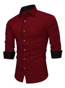 APOONABA Herren Hemd Freizeithemd Business Hemden Langarm Baumwolle Shirts Casual Langarmhemd Western Hemden Regular Fit Trachtenhemd Sommer Herbst Winter Rot M von APOONABA