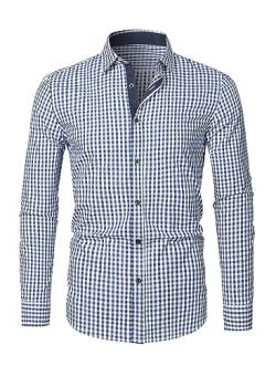 APOONABA Herren Hemd Kariertes Freizeithemd Business Hemden für Herren Langarm Baumwolle Shirts Klassisch Western Hemden Regular Fit Frühling Herbst Winter Sommer Himmelblau 2XL von APOONABA