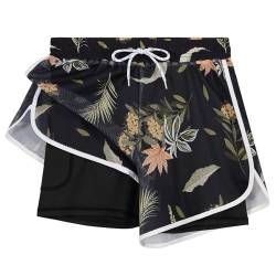 APTRO Damen Badeshorts Badehose Schwimmshorts Beach Strand Surf Shorts mit Innenhose Netz Blumen W77 L von APTRO