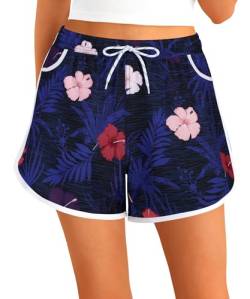 APTRO Damen Badeshorts Badehose Strand Wassersport Shorts Boardshorts UV Schutz Sommer Sport Gym Shorts Blumen Rosa WS282 XL von APTRO