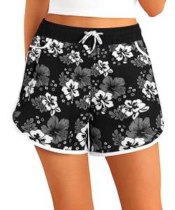 APTRO Damen Badeshorts Badehose Strand Wassersport Shorts Boardshorts UV Schutz Sommer Sport Gym Shorts Schwarz Blumen WS233 2XL von APTRO