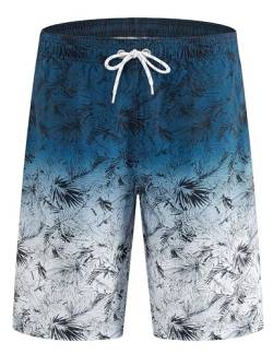 APTRO Herren Badehose Lang Badeshorts Schnelltrocknend Boardshorts Freizeit Short Farbverlauf Blätter Blau MK3307 5XL von APTRO