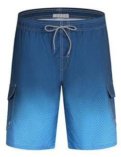 APTRO Herren Badehose Lang Schnelltrocknend Boardshorts Sommer Urlaub Freizeit Short mit Innenhose Cargo Blau MK182 3XL von APTRO