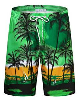 APTRO Herren Badehose Lang Schnelltrocknend Boardshorts Sommer Urlaub Freizeit Short mit Innenhose Grün S701 XXL von APTRO