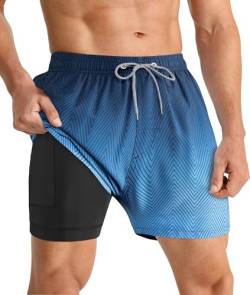 APTRO Herren Badehose Schwimmhose Board Shorts Kurz Schnelltrocknend 2 in 1 Gym Shorts Blau MK172 3XL von APTRO