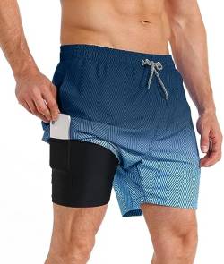 APTRO Herren Badehose Schwimmhose Board Shorts Kurz Schnelltrocknend 2 in 1 Gym Shorts Blau MK172 M von APTRO