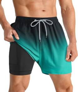 APTRO Herren Badehose Schwimmhose Board Shorts Kurz Schnelltrocknend 2 in 1 Gym Shorts Grün MK183 M von APTRO