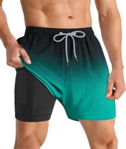 APTRO Herren Badehose Schwimmhose Board Shorts Kurz Schnelltrocknend 2 in 1 Gym Shorts Grün MK183 XXL von APTRO