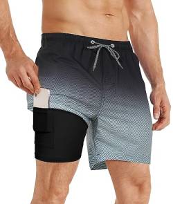 APTRO Herren Badehose Schwimmhose Board Shorts Kurz Schnelltrocknend 2 in 1 Gym Shorts Schwarz MK173 M von APTRO