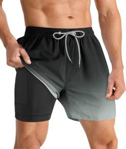 APTRO Herren Badehose Schwimmhose Board Shorts Kurz Schnelltrocknend 2 in 1 Gym Shorts Schwarz MK173 XL von APTRO