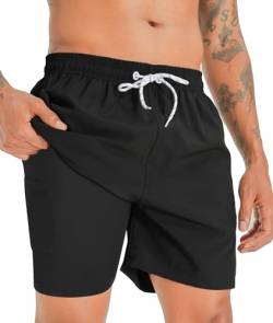 APTRO Herren Badehose Badeshorts Schwimmhose Board Shorts Kurz Schnelltrocknend 2 in 1 Strand Shorts mit InnenhoseSchwarz MK199 L von APTRO