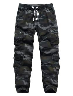 APTRO Herren Cargo Hose Camouflage Hose Elastische Taille Arbeitshose Lange Baumwolle Leichte Hose mit 8 Tachen LT40 Camo Schwarz 2XL von APTRO