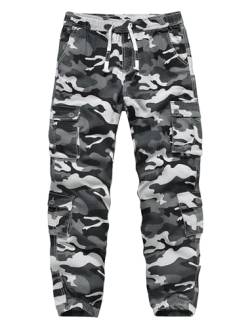 APTRO Herren Cargo Hose Camouflage Hose Elastische Taille Arbeitshose Lange Baumwolle Leichte Hose mit 8 Tachen LT41 Camo Grau 3XL von APTRO