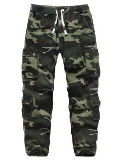 APTRO Herren Cargo Hose Camouflage Hose Elastische Taille Arbeitshose Lange Baumwolle Leichte Hose mit 8 Tachen LT42 Camo Grün M von APTRO