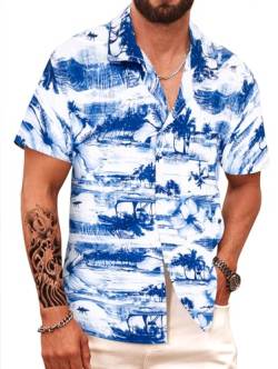 APTRO Herren Hemd Hawaiihemd Freizeit Hemd Kurzarm Urlaub Hemd Reise Shirt Blatt Blau E12 M von APTRO