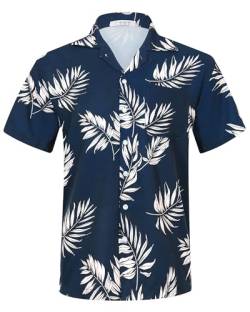 APTRO Herren Hemd Hawaiihemd Freizeit Hemd Kurzarm Urlaub Hemd Reise Shirt Blatt Blau HW024 5XL von APTRO