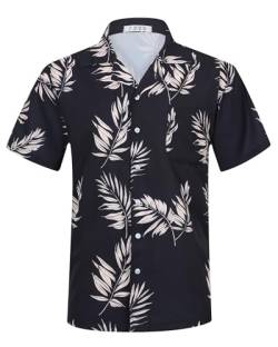 APTRO Herren Hemd Hawaiihemd Freizeit Hemd Kurzarm Urlaub Hemd Reise Shirt Blatt Schwarz HW024 XXXL von APTRO