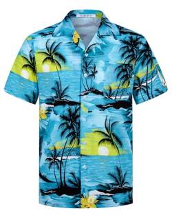 APTRO Herren Hemd Hawaiihemd Freizeit Hemd Kurzarm Urlaub Hemd Reise Shirt Himmelblau M175 XL von APTRO