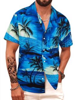 APTRO Herren Hemd Hawaiihemd Freizeit Hemd Kurzarm Urlaub Hemd Reise Shirt Sonne Blau M174 L von APTRO