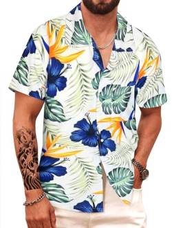 APTRO Herren Hemd Hawaiihemd Freizeit Hemd Kurzarm Urlaub Hemd Sommer Blumen Hemd Gelb M080 3XL von APTRO