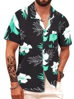 APTRO Herren Hemd Hawaiihemd Freizeit Hemd Kurzarm Urlaub Hemd Sommer Blumen Hemd Grün Blumen M133 M von APTRO