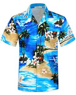 APTRO Herren Hemd Hawaiihemd Freizeit Hemd Kurzarm Urlaub Hemd Sommer Blumen Hemd Hawaii Blau M098 3XL von APTRO